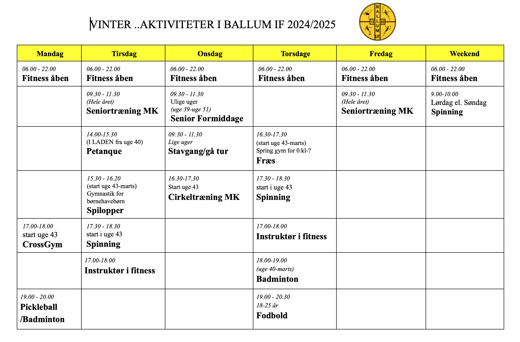 Vinter program i Ballum IF