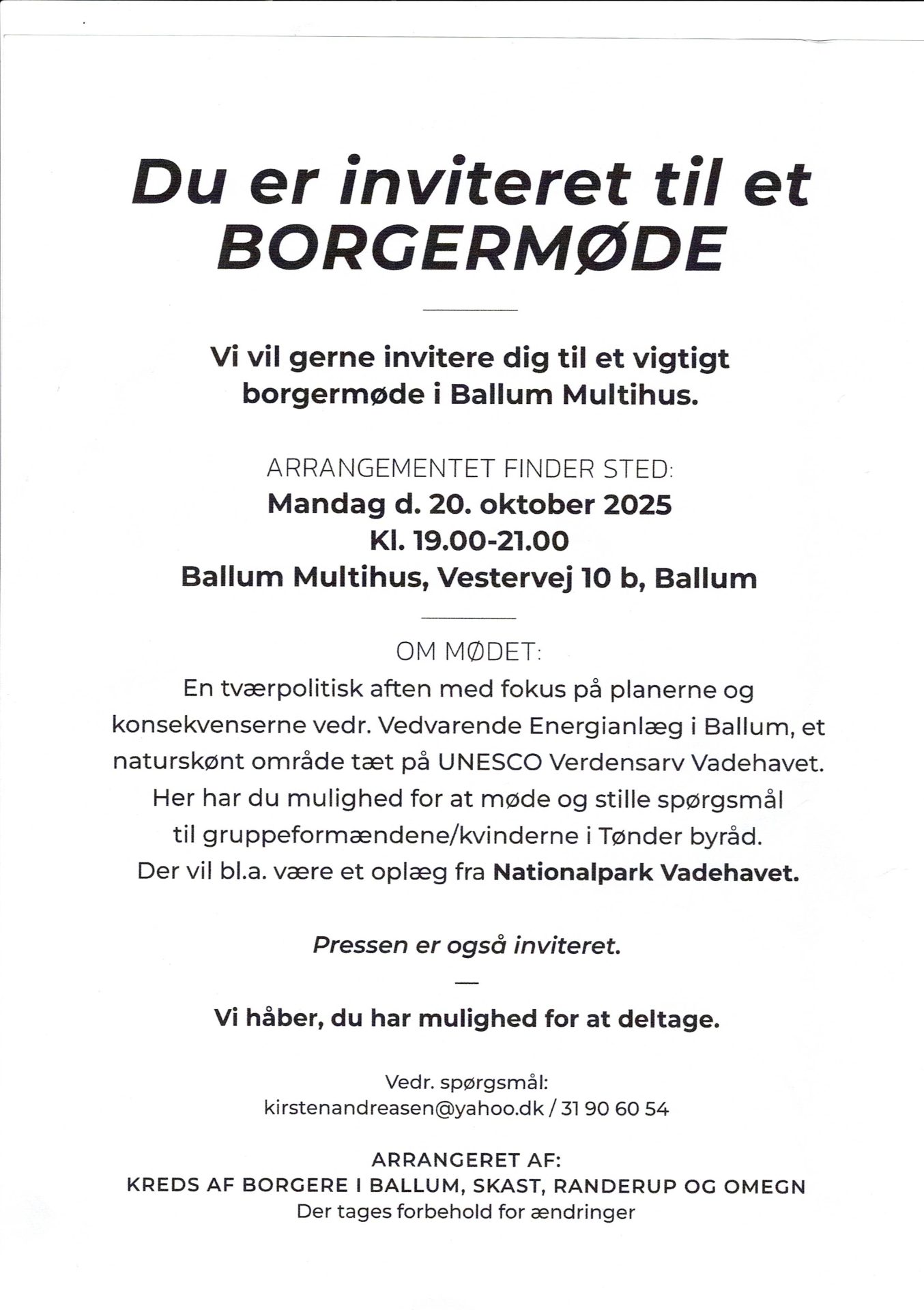 Borgermøde den 20. oktober 2025